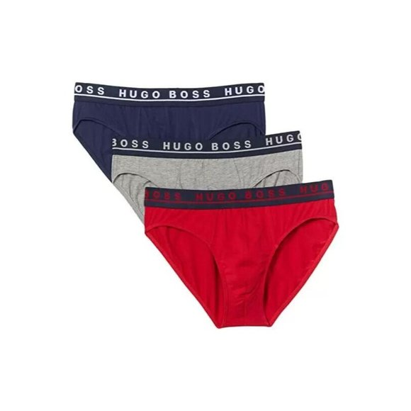 HUGO BOSS Mens 3 Pack Red Gray Navy MINI BRIEF Cotton Stretch XL NWT - Picture 1 of 2
